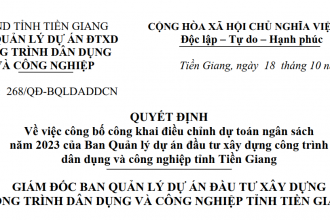 Quyết định về việc công bố công khai điều chỉnh dự toán ngân sách năm 2023 của Ban Quản lý dự án đầu tư xây dựng công trình dân dụng và công nghiệp tỉnh Tiền Giang